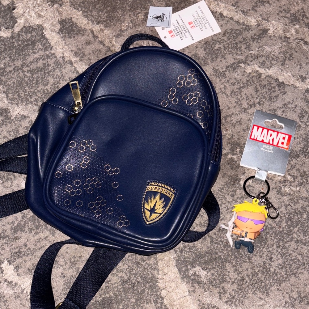 Marvel Navy Blue Backpack with Gold Accents and Keychain